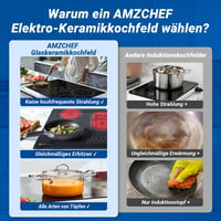 AMZCHEF Beépíthető Üvegkerámia Főzőlap 77 cm - 5 Zónás, Ovális és Tripla Főzőfelülettel, 9 Teljesítményszinttel, Időzítővel, Biztonsági Zárral 4