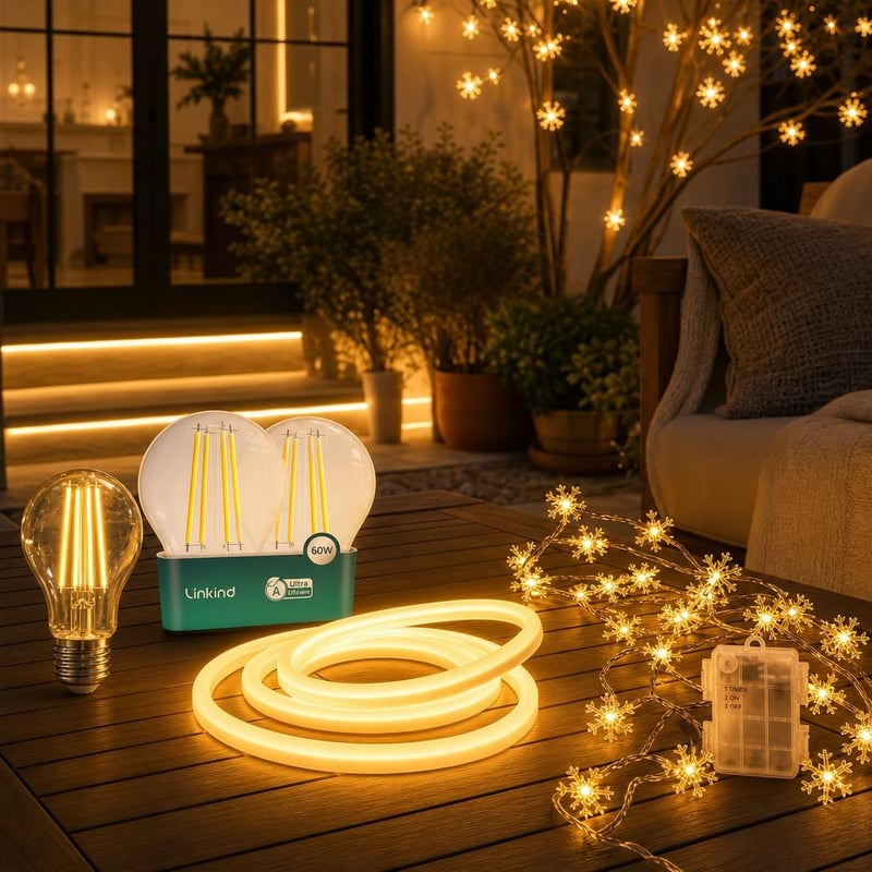 Pachet Magie de Seară: 1x Bec E27 Vintage + 2m Bandă LED + 6m Instalație cu temporizator