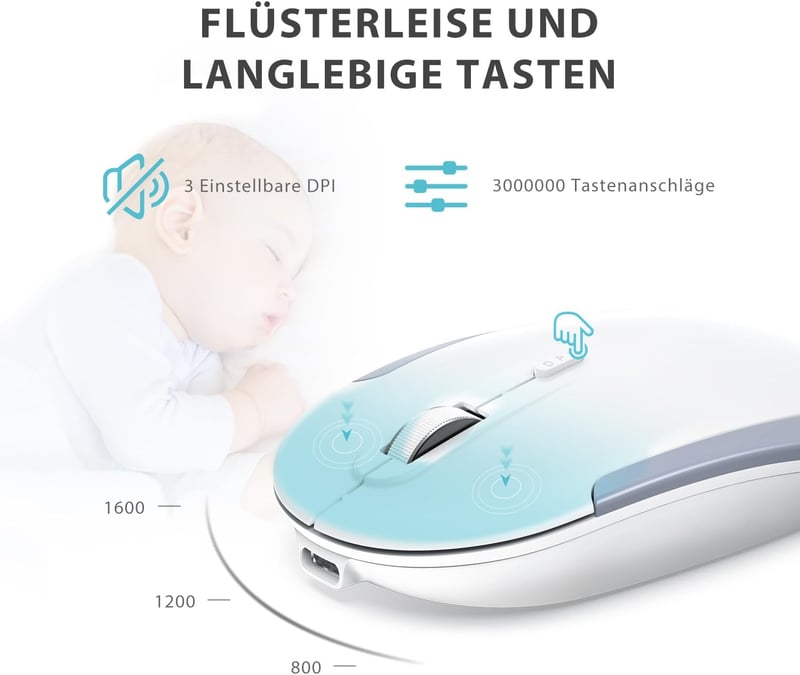 iClever Vezeték Nélküli Billentyűzet-Egér Szett - Újratölthető, QWERTZ Kiosztás, 2.4 GHz, Számgombos, PC/Laptop/Smart TV Kompatibilis, Fehér - silver