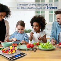 Drcowu Digitális Konyhai Mérleg 15kg - Vízálló LCD Kijelzős Ételmérleg 1g Pontossággal, Rozsdamentes Acél, Érintőgombos Tára Funkcióval 9