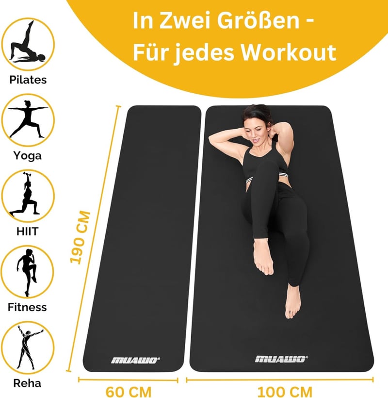 Muawo Prémium Fitness Matrac - Extra Vastag (1,5 cm) és Hosszú (190 cm) Csúszásmentes Edzőszőnyeg Jógához, Tornához, Kültéri-Beltéri Használ