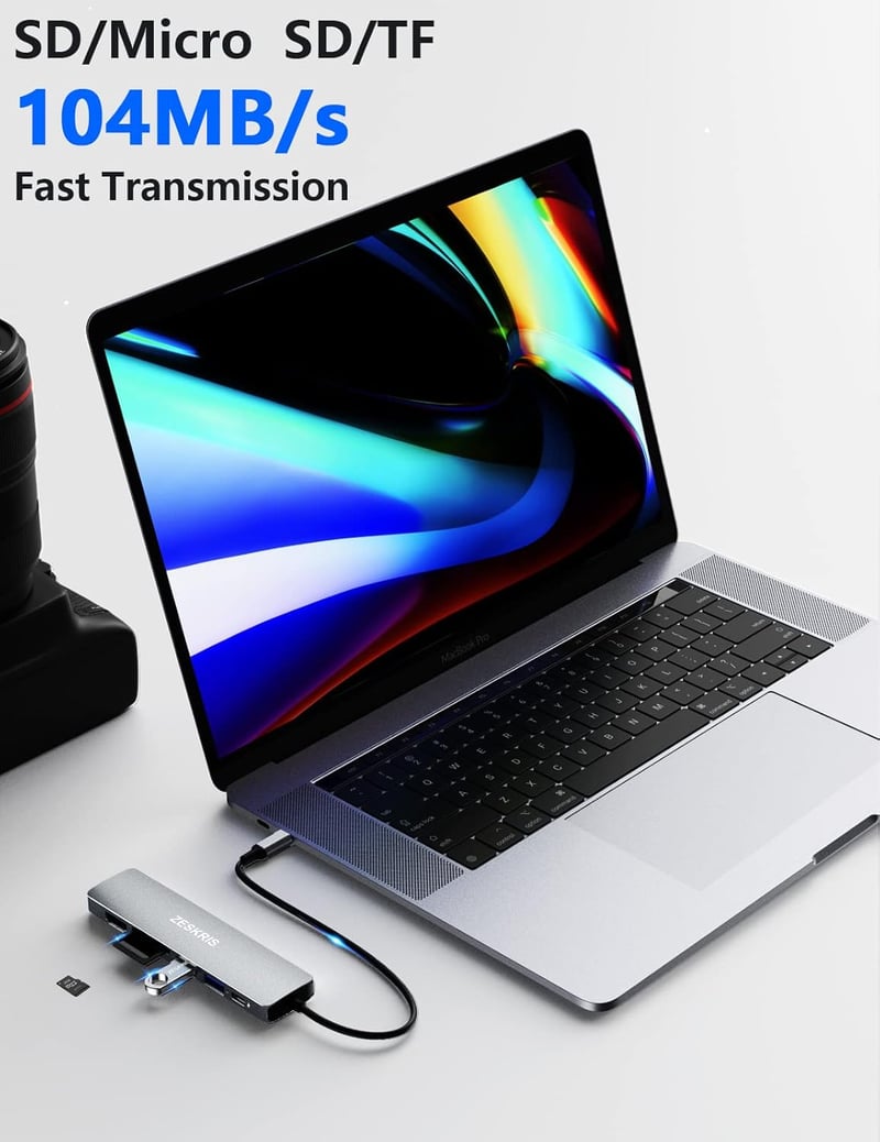 ZESKRIS 7-in-1 USB-C Hub Adapter Ethernet, 100W PD, 4K HDMI, USB 3.0, TF/SD/microSD Kártyaolvasó - MacBook, iPad Pro, Switch Kompatibilis