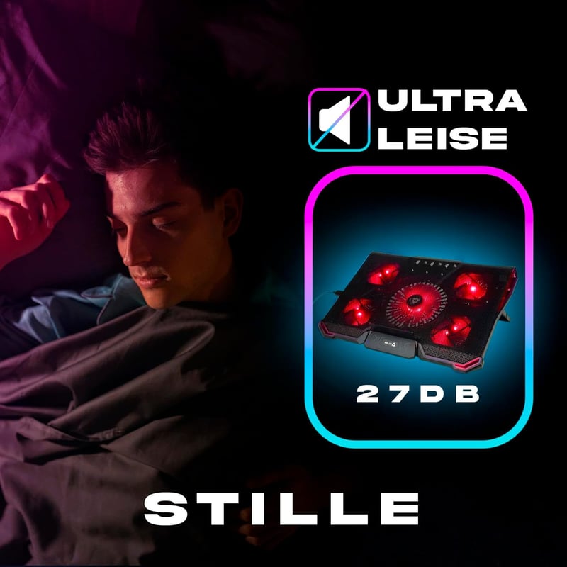 KLIM Cyclone Laptop Hűtő és Állvány - 5 Ventilátoros Hűtőpad Túlmelegedés Ellen - Kompatibilis PC, PS4, Xbox One Készülékekkel - Piros - red