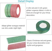 Piros-Zöld Csillogó Organza Szalag 22m, Karácsonyi Dekoráció 4db 6