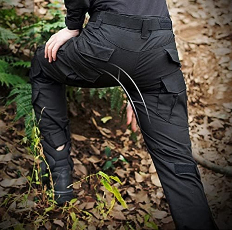 JOYASUS Paintball Taktikai Nadrág Térdrögzítővel és Többszörös Zsebekkel, L-es méret - L, Black