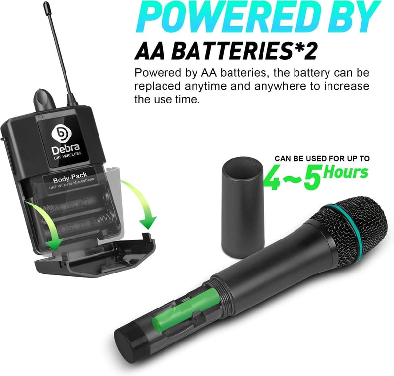 D Debra Audio AU800 Pro UHF 8 csatornás vezeték nélküli mikrofon rendszer, 4 kézi mikrofon és 4 testcsipesz, fém vevőegység karaokéhoz, rend