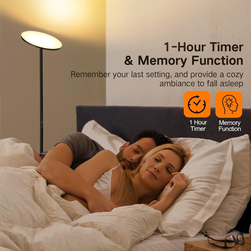 OUTON LED Állólámpa 30W - Folyamatosan Szabályozható Fényerő, 3 Színhőmérséklet, Távirányító, Érintésvezérlés, USB Töltőport, Modern Dizájn