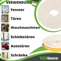 ToolSpace Öntapadós Ajtó- és Ablakszigetelő Szalag, 6m, E-Profil, Fehér, Gumi Tömítés, Por- és Rovarvédelem, Energiatakarékos, Bel- és Külté 4