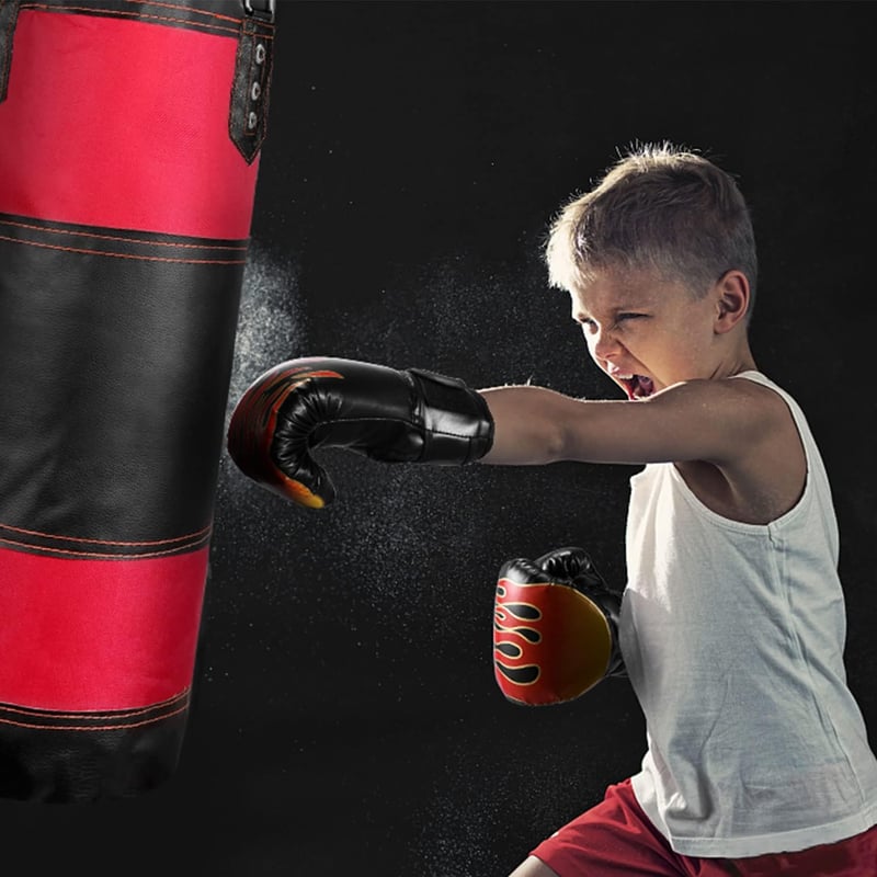 Odoland 7 az 1-ben Boxzsák Szett Gyerekeknek - 60 cm Boksz Zsák, 6 oz Kesztyű, Lánc, Karabiner, Védőszalagok - Kickbox, MMA, Harcművészet Ed