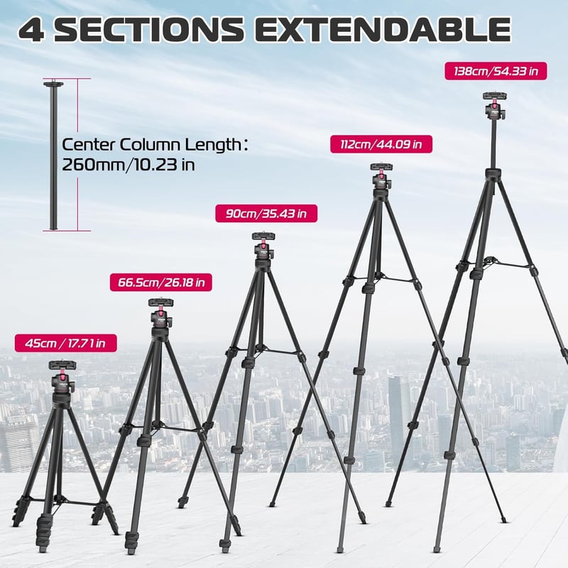 ULANZI TT51 kompakt állvány távirányítóval, 360°-os gömbfejjel, 138 cm-ig nyújtható, iPhone és Samsung okostelefonokhoz