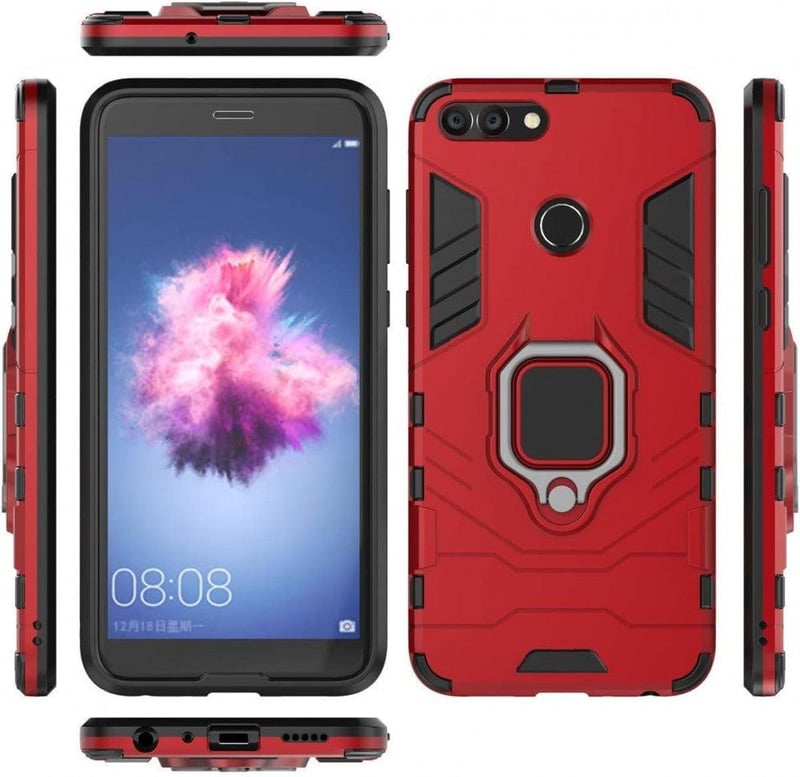 Huawei P Smart / Enjoy 7S Vörös Tok Forgatható Gyűrűvel