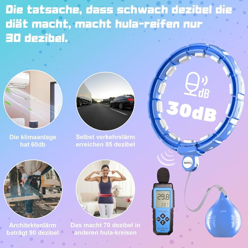 Cozylady Okos Súlyozott Hula Hoops Felnőtteknek - Fogyást Segítő Infinity Karika Súlygolyóval, Csendes Fitness Abroncs, 124 cm, Kék