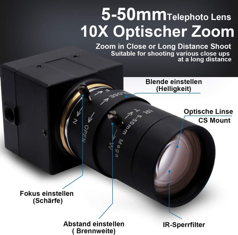 SVPRO 5MP HD Webkamera 10X Optikai Zoommal és Manuális Lencsével