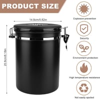 ZONJIE Légmentesen Záródó Kávétároló - 2,8L Rozsdamentes Acél Kávébab Tartály CO2 Szeleppel, 1kg Kapacitás, Mérőkanállal és Dátumjelzővel 2