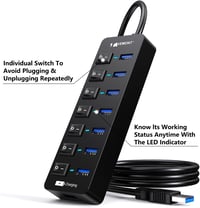 VEMONT 7 portos USB 3.0 hub aktív tápegységgel és intelligens töltőporttal 5