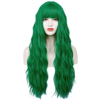 TANTAKO Hosszú Zöld Paróka Frufruval - Hullámos Női Paróka Farsangra, Halloweenre, Cosplay Jelmezekhez - Hőálló Műszálas 2