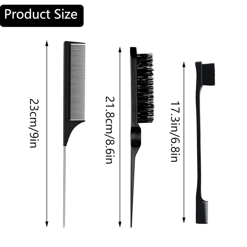 Set de 3 perii și piepteni de coafat pentru frizeri/coafori - negru