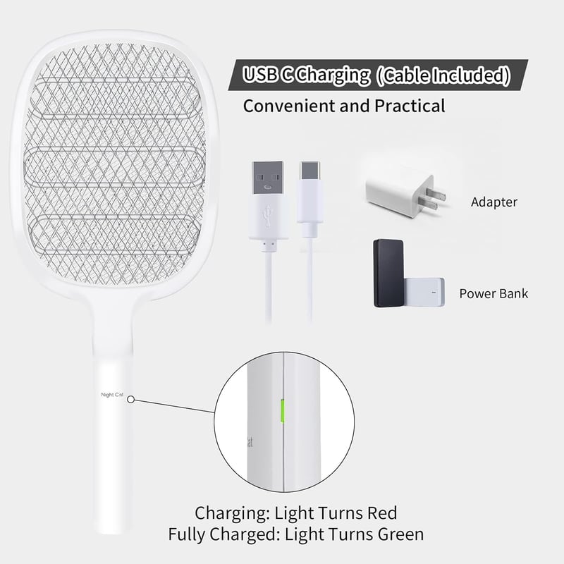 Night Cat Elektromos Szúnyogirtó Ütő 3000V - USB-C Tölthető Rovarcsapda