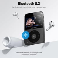 AGPTEK 64GB MP3 Lejátszó Bluetooth 5.3 - 2,3" Színes Kijelzővel, Fejhallgatóval, 128GB Bővíthető, FM Rádió, Lépésszámláló, 750mAh, Fekete 3