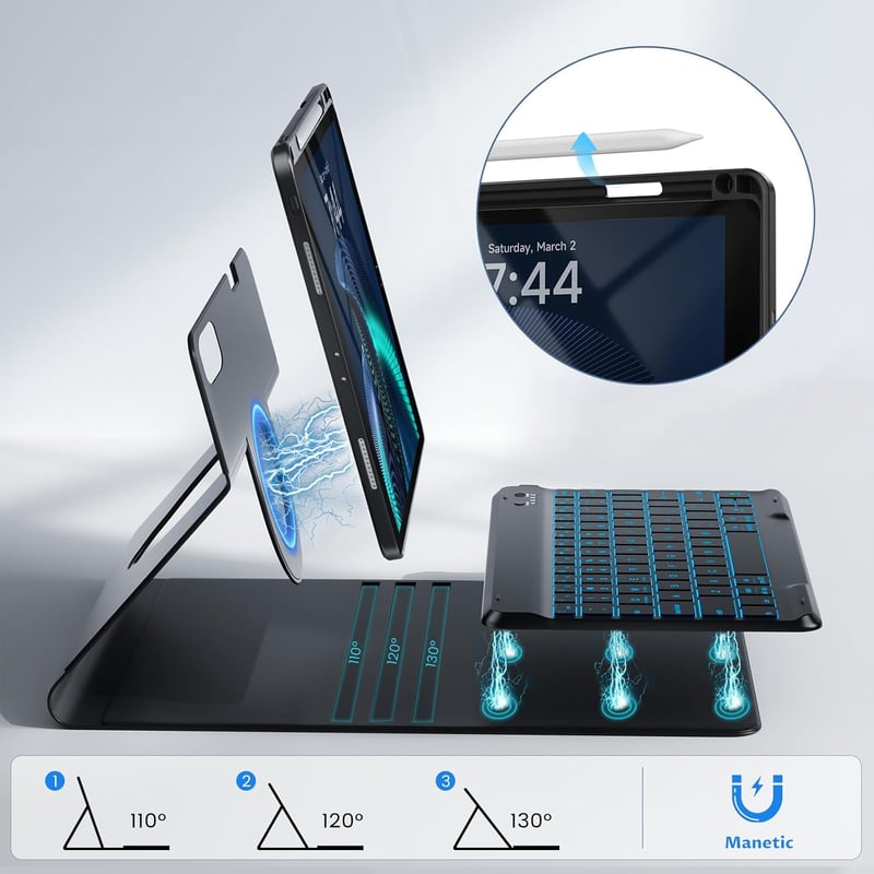 Tumeiguan Leesés-biztos Billentyűzetes Tok iPad 9/8/7 (10.2"), Air 3 és Pro 10.5" Készülékekhez - Forgatható, Levehető, Megnövelt Billentyűk