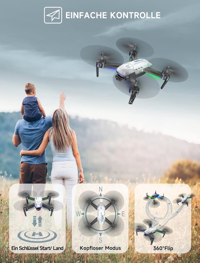 Wipkviey T6 Drón 1080p HD Kamerával, WiFi FPV Kezdőknek, 2 Akkumulátorral, 30 Perces Repülési Idővel, Gravitációs Szenzorral, Fejnélküli Mód