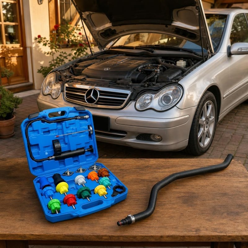 Hűtőrendszer életmentő: Mercedes hűtőfolyadék cső + 18 részes nyomáspróba készlet