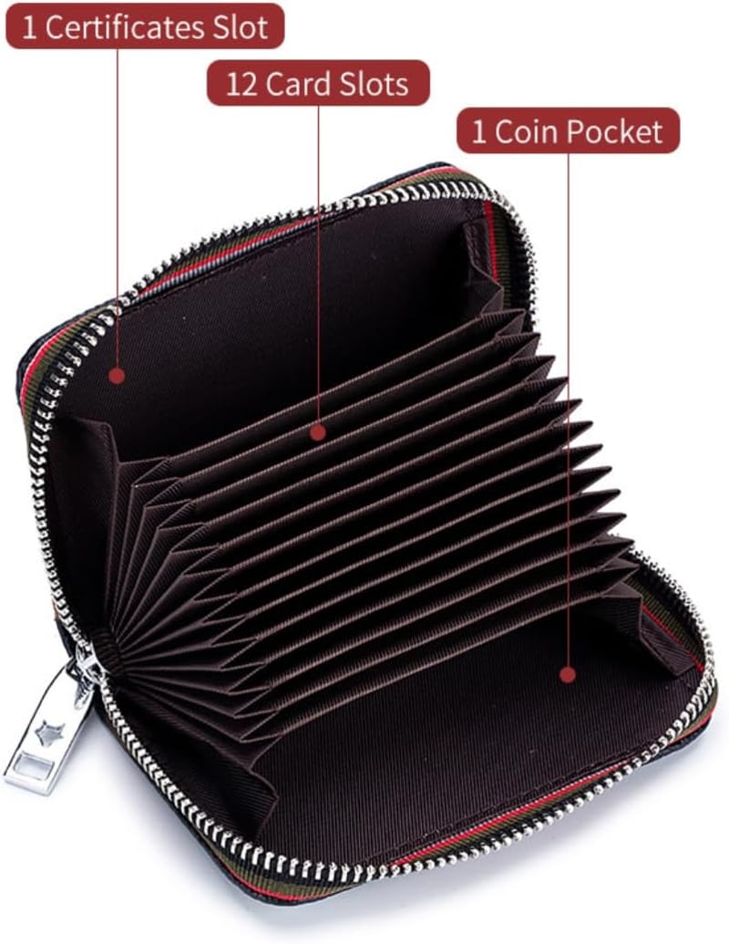 Whakano Valódi Bőr Bankkártyatartó RFID Védelemmel - Pénzcsipesszel és Érmetartóval, Vízálló Unisex Pénztárca, Igazolványtartó, Fekete