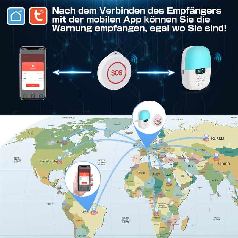 Shinmax WiFi-s SOS Vészjelző Gomb Időseknek - Vízálló, Zenés Riasztás (2 Gomb + 1 Vevő)