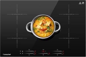AMZCHEF Beépíthető Indukciós Főzőlap 5 Zónás 7400W Fekete Üvegkerámia Booster Funkcióval és Időzítővel