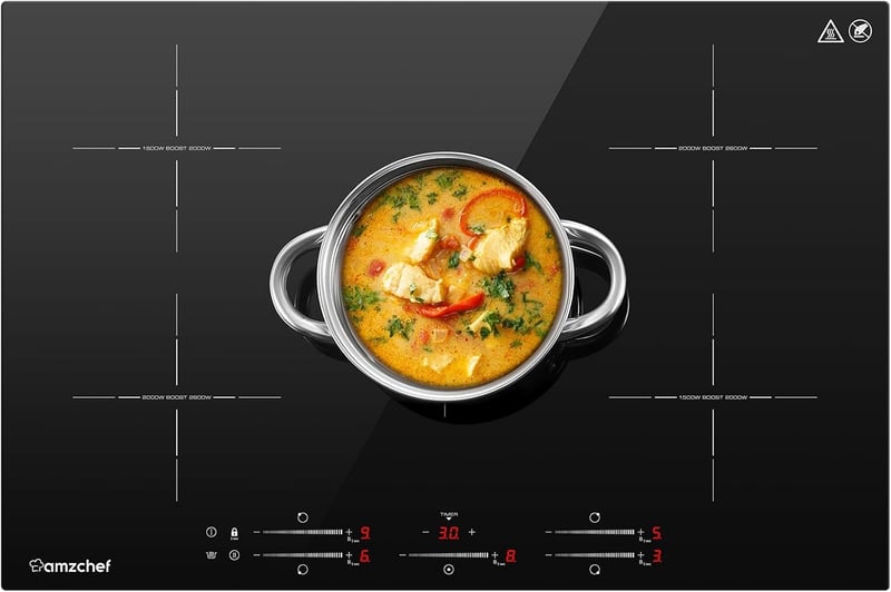 AMZCHEF Üvegkerámia Főzőlap 2 Zónás, Időzítővel, Gyerekzárral