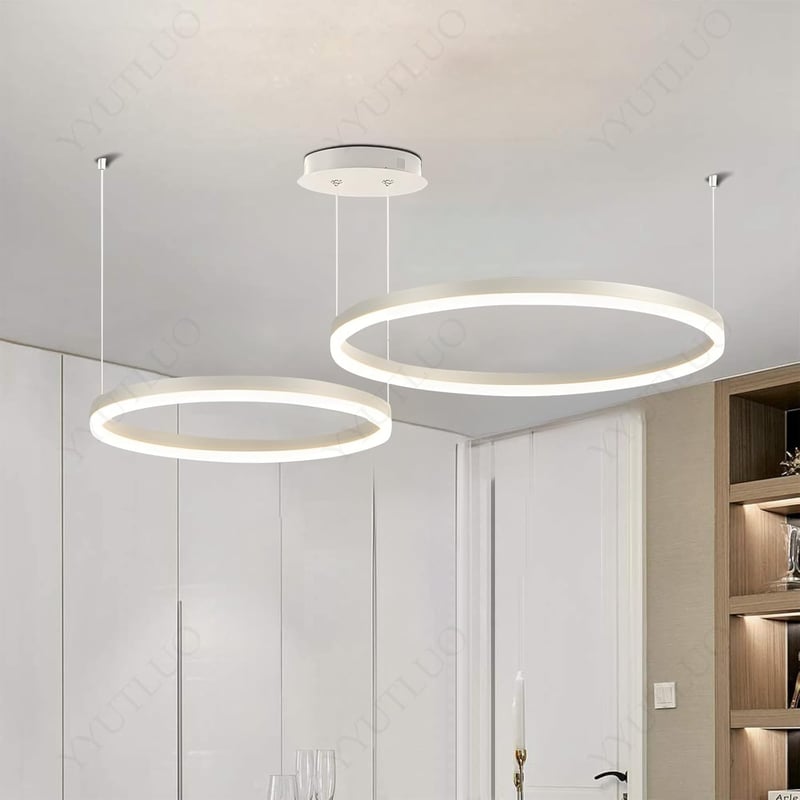 YYUTLUO Modern LED Csillár - 2 Fehér-Arany Gyűrű (40+60cm, 40W) - Távirányítós Fényerőszabályzós Függőlámpa Nappaliba - Minimalista Mennyeze