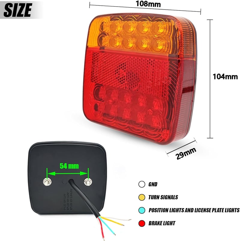 AOJO LED Utánfutó Hátsó Lámpa Szett - 12V Vízálló, ECE Jóváhagyott