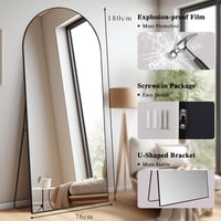 LunaMirror Íves Álló Tükör 180 x 76 cm - Teljes Alakos Padlótükör Hálószobába, Nappaliba, Előszobába - Fekete Fali Tükör 8