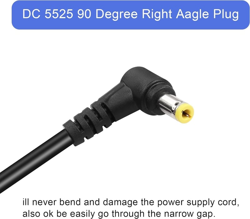 GINTOOYUN DC 5.5x2.5mm Hosszabbító Kábel, 90 Fokos, 3m, 18AWG Réz Tápkábel Biztonsági Kamerákhoz, LED Szalaghoz, CCTV Rendszerekhez