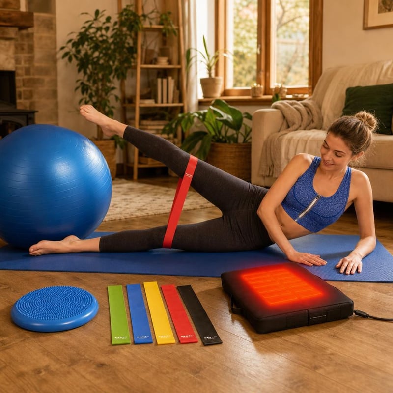 Set za fizikalnu terapiju: lopta za pilates 85 cm + 5 elastičnih traka + masažni valjak + grijani jastuk