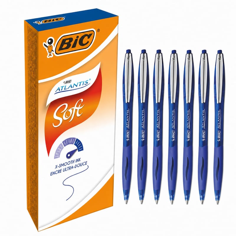 Pix BIC Atlantis Soft cu cerneală albastră, vârf mediu, reîncărcabil, set de 7 bucăți r.blue