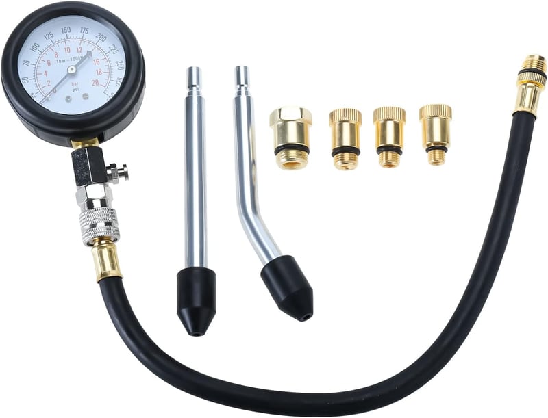 FreeTec Kompresszióméró készlet - M10, M12, M14, M18 menettel, motordiagnosztikához