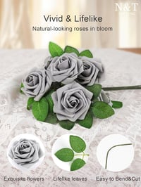 N&T NIETING Szürke Habrózsák Szárral 25 db - Esküvői Csokrokhoz, Dekorációhoz, Élethű Latex Művirág Otthoni Díszítéshez 5