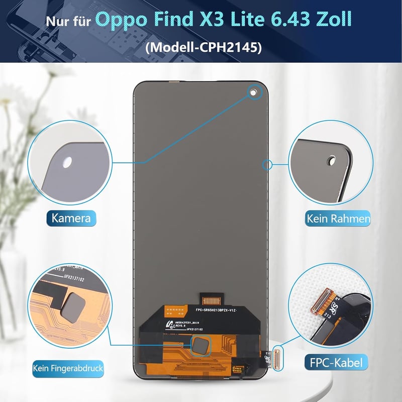 RongZy Kijelző Oppo Find X3 Lite CPH2145/RENO5 5G Készülékhez - Érintőképernyős Digitalizáló Csereképernyő Szerelési Eszközökkel, Fekete