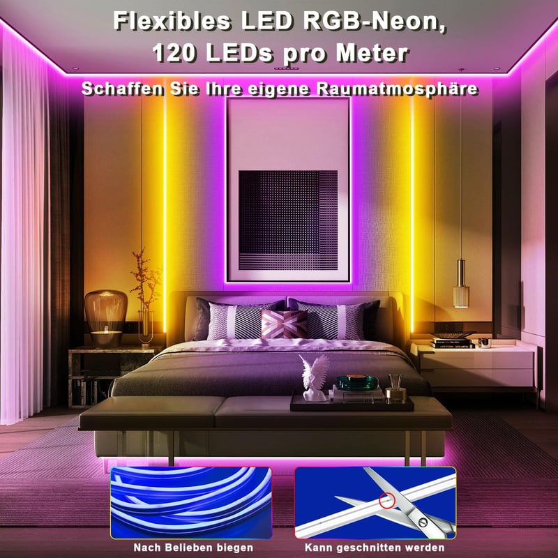 TENDIST 5m Bluetooth Neon LED Szalag - IP68 Vízálló, Okostelefonos Vezérlés, RGB Kültéri Világítás, Zenére Szinkronizálható, Távirányítóval,