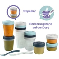 BÉABA 12 db Ételtároló Doboz és 2 Szilikon Etetőkanál Szett - Egymásba Rakható, 100% Légmentes, Anyatej Tárolásra, Fagyasztható, Mosogatógép 2