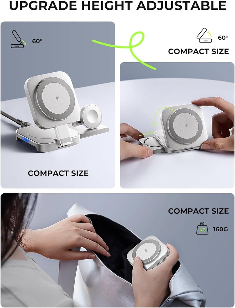 LISEN 3 az 1-ben MagSafe töltőállomás iPhone, Apple Watch és AirPods készülékekhez - Hordozható utazási töltő