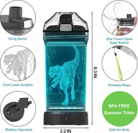 Lightzz Dinoszaurusz Gyerek Kulacs 3D LED Világítással - 14oz/397ml BPA-mentes Tritan - Iskolai, Túra, Kemping Ivópalack Fiúknak 3-15 Évesek 5