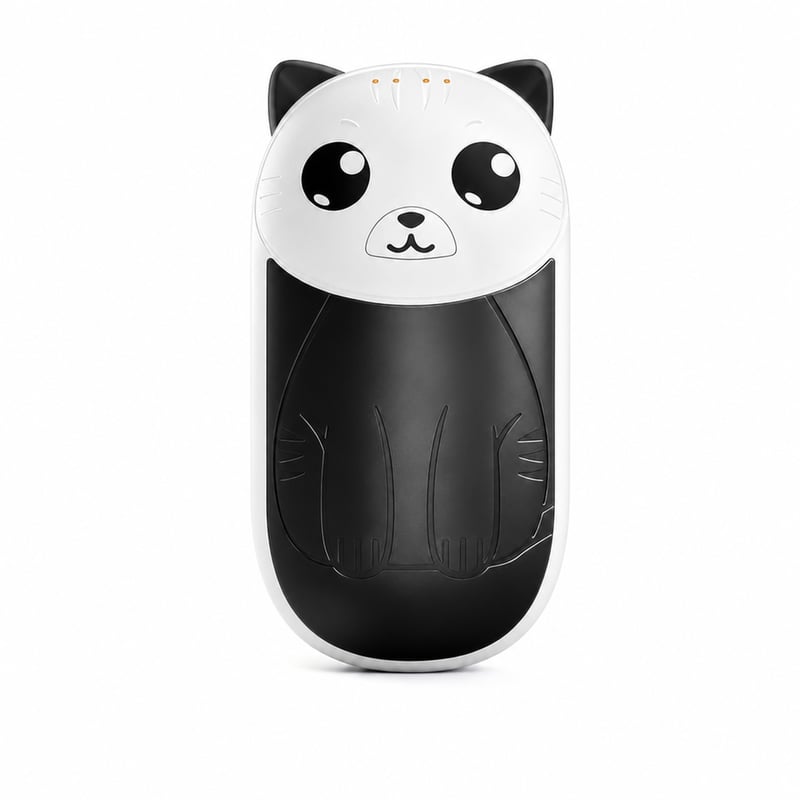 Încălzitor electric de mâini RoserRose cu capacitate de 6000 mAh, 4 trepte de încălzire, negru, design pisică, 1 buc. (set incomplet)