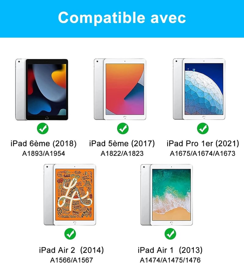 SENGBIRCH iPad 9.7" Tok Francia AZERTY Bluetooth Billentyűzettel - Kompatibilis iPad 6, 5, Pro 9.7, Air 2, Air Modellekkel, Levehető, Automa
