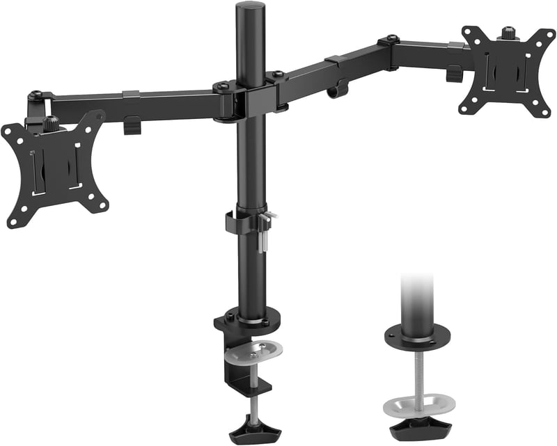 BONTEC Dupla Monitortartó Kar 13-32 Colos Képernyőkhöz - Állítható Magasság, Forgatható, Dönthető, 10kg Terhelhetőség, VESA 75/100 Kompatibi