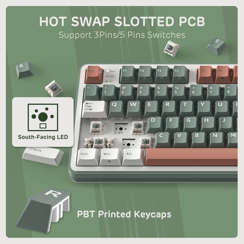 RK ROYAL KLUDGE S98 Mechanikus Billentyűzet Okos Kijelzővel, 96% Vezeték Nélküli, Bluetooth/2.4G/USB-C, Hot-Swap, Agyag Zöld - Clay Green