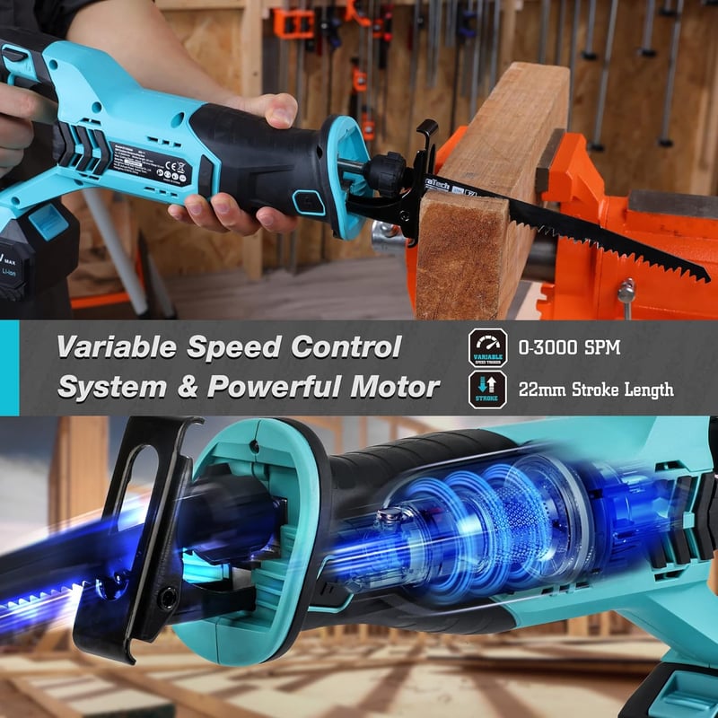 DURATECH 20V Akkumulátoros Orrfűrész 4.0Ah Akkuval, 4 Fűrészlappal - 3000 RPM, 22mm Vágáshossz, Fa/Fém/PVC/Ág Vágáshoz, LED Világítással