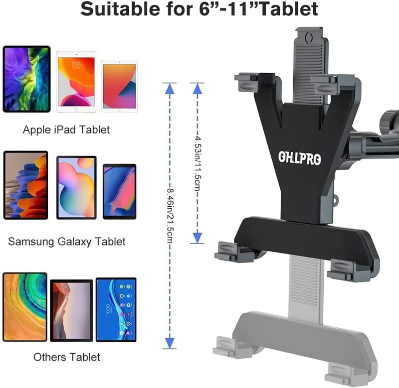OHLPRO Tablet Tartó Autóba - 360° Forgatható iPad Rögzítő Műszerfalra és Szélvédőre, 6-11 Colos Készülékekhez, iPad, Samsung, Huawei Tablete