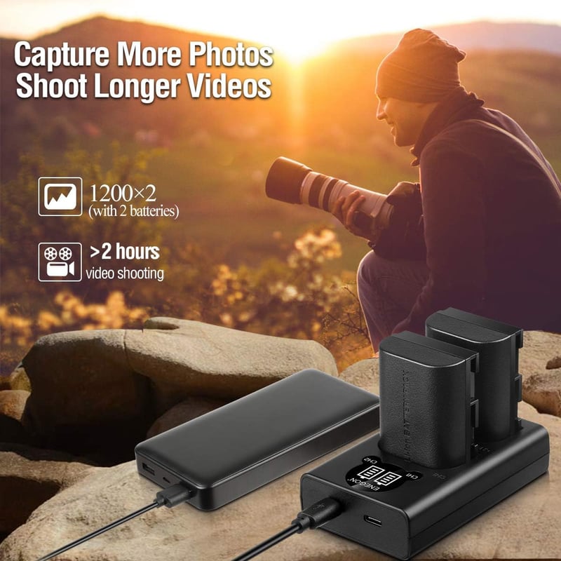 Canon LP-E6 akkumulátor szett: 2db ENEGON pótakku és LED USB töltő EOS kamerákhoz